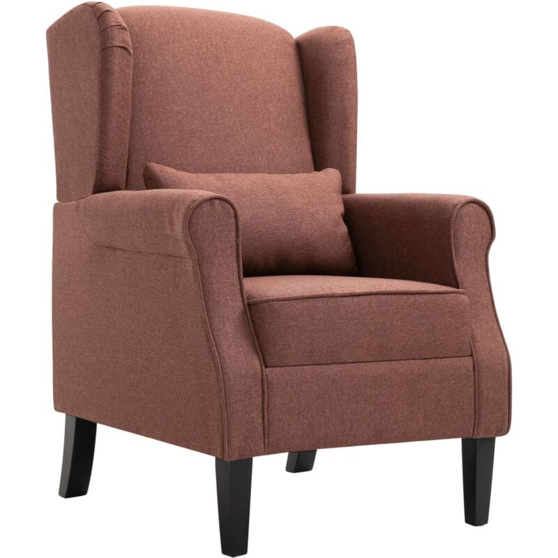 foto del prodotto poltrona con struttura in legno e rivestita tessuto marrone dal design elegante