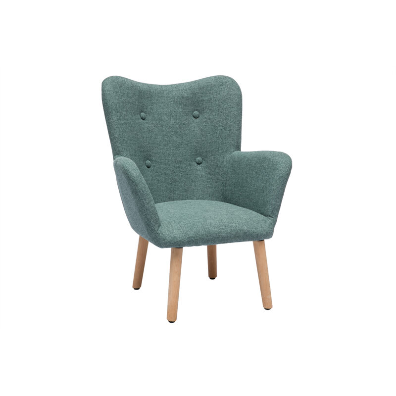 foto del prodotto poltrona da bambino in stile scandinavo verde grigio in tessuto e legno chiaro baby bristol