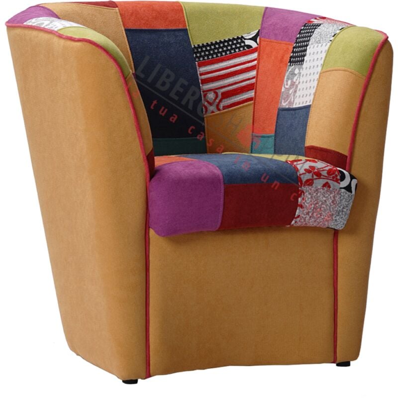 foto del prodotto poltrona da camera sala attesa ufficio in tessuto giallo patchwork cucita a mano