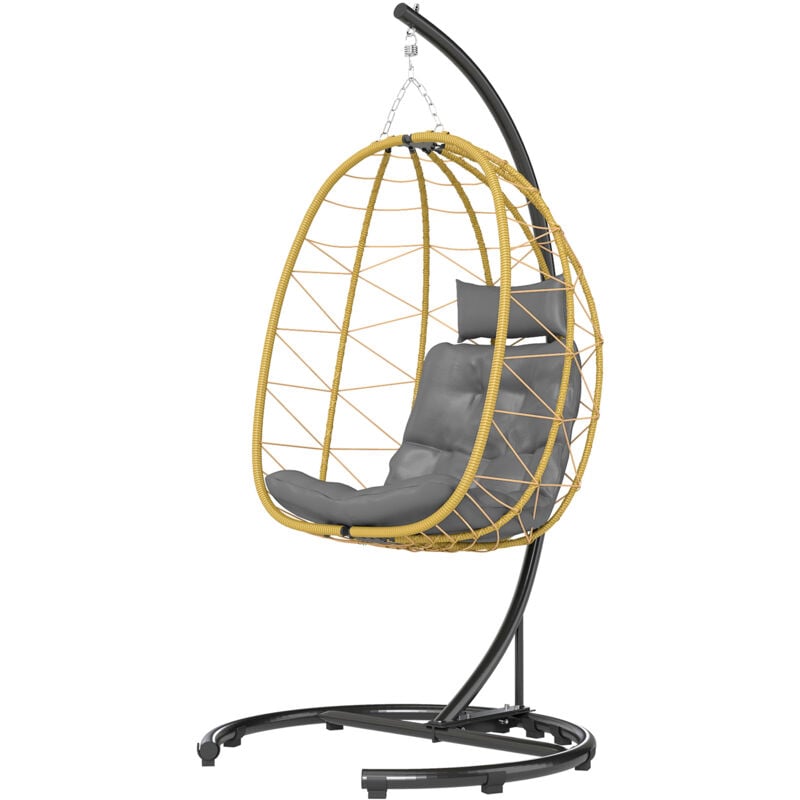 foto del prodotto poltrona da giardino 150kg max in acciaio e rattan pe nero grigio beige outsunny