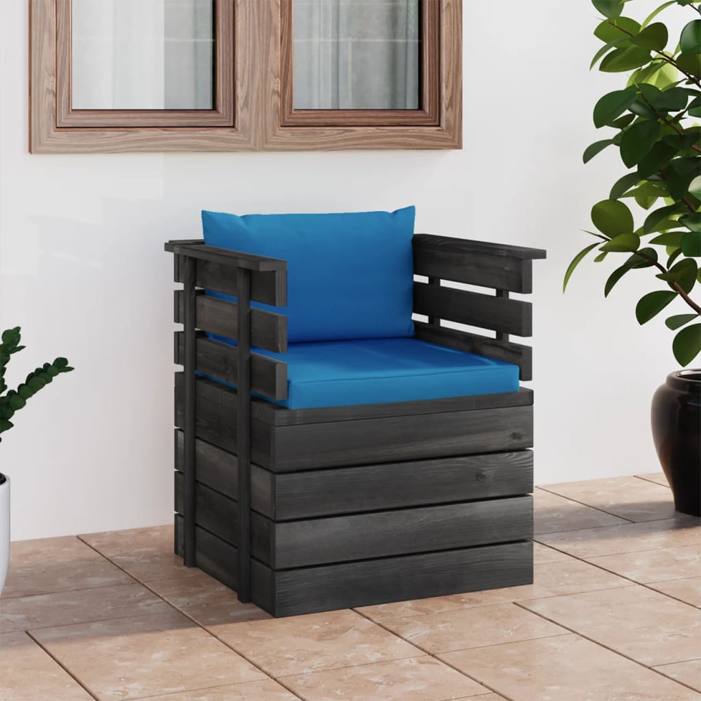 foto del prodotto poltrona da giardino con cuscini in legno di pino cod mxl 78669