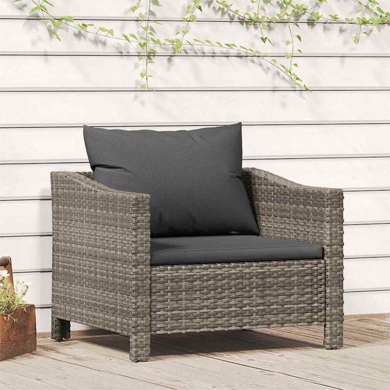 foto del prodotto poltrona da giardino con cuscino grigio in polyrattan vidaxl
