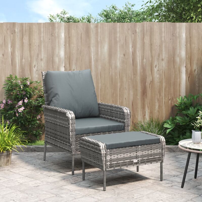 foto del prodotto poltrona da giardino con poggiapiedi grigia in polyrattan vidaxl