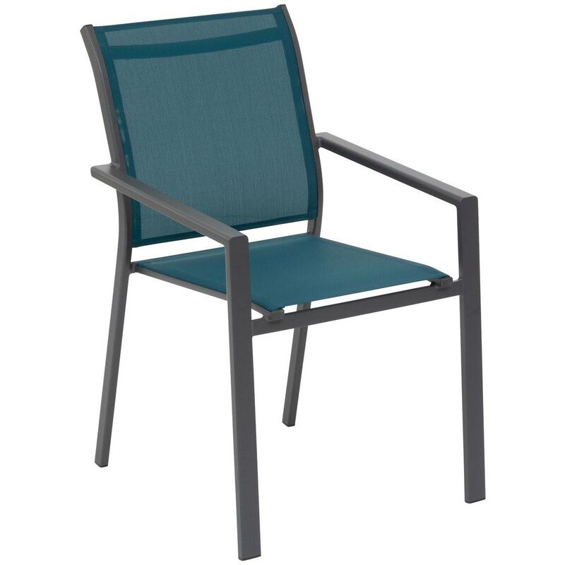 foto del prodotto poltrona da giardino impilabile essentia blu anatra e grafite in alluminio trattato con polveri epossidiche hesp ride