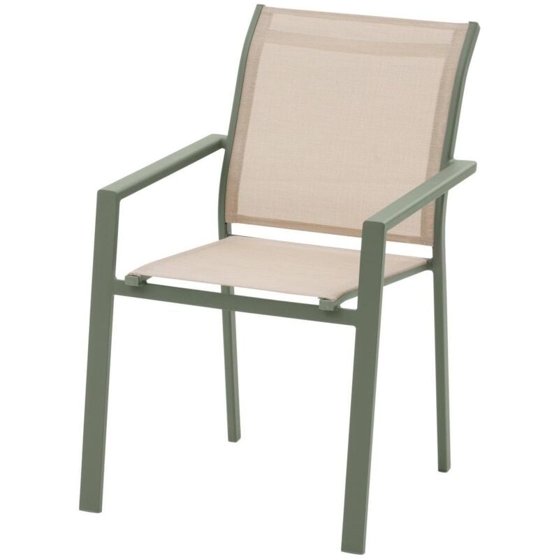 foto del prodotto poltrona da giardino impilabile essentia in alluminio e texalina verde lino e alloro hesp ride