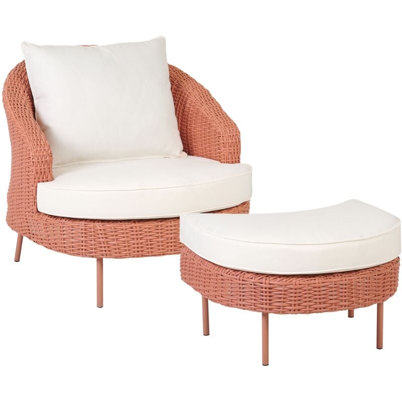 foto del prodotto poltrona da giardino in rattan in vimini colore rosa con poggiapiedi arcille