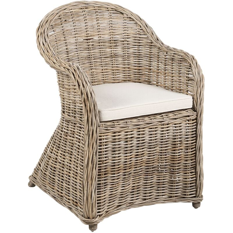 foto del prodotto poltrona da giardino in rattan naturale con cuscini in cotone bianco susua ii