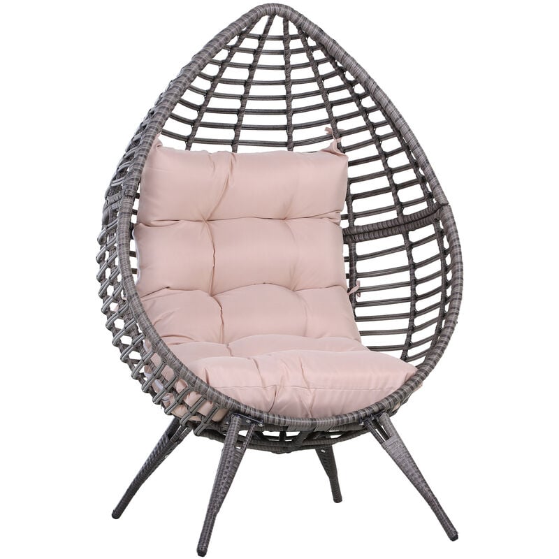 foto del prodotto poltrona da giardino in vimini 101x89x156 cm con cuscino beige
