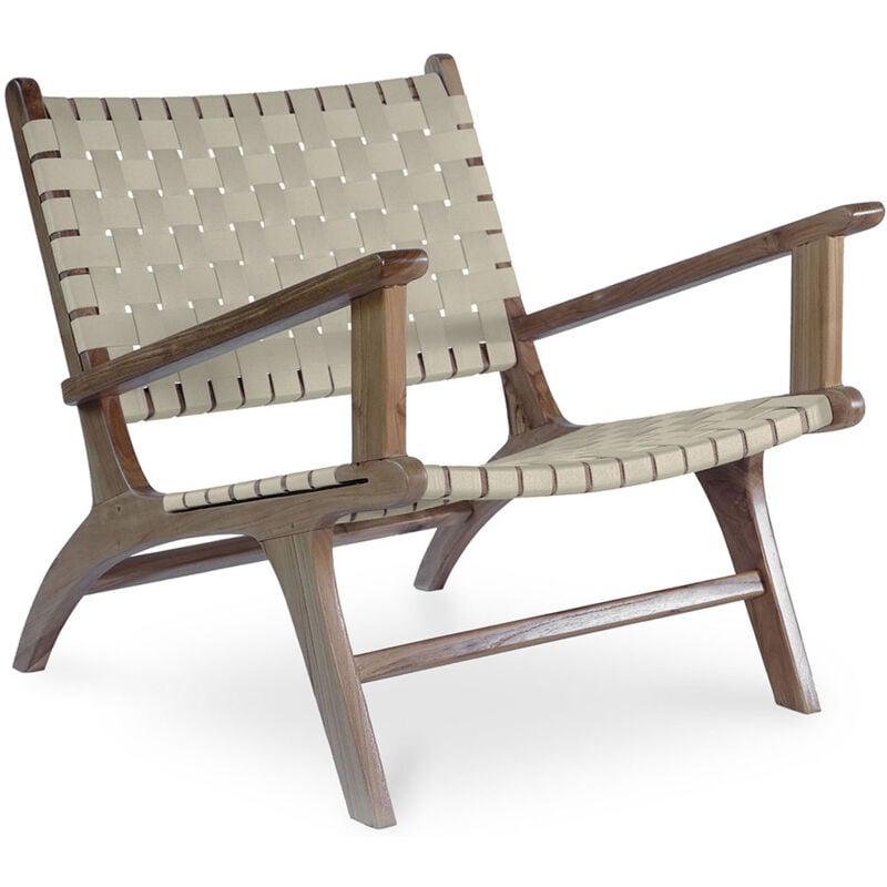 foto del prodotto poltrona da salotto con braccioli poltrona design boho bali legno e lino recia talpa