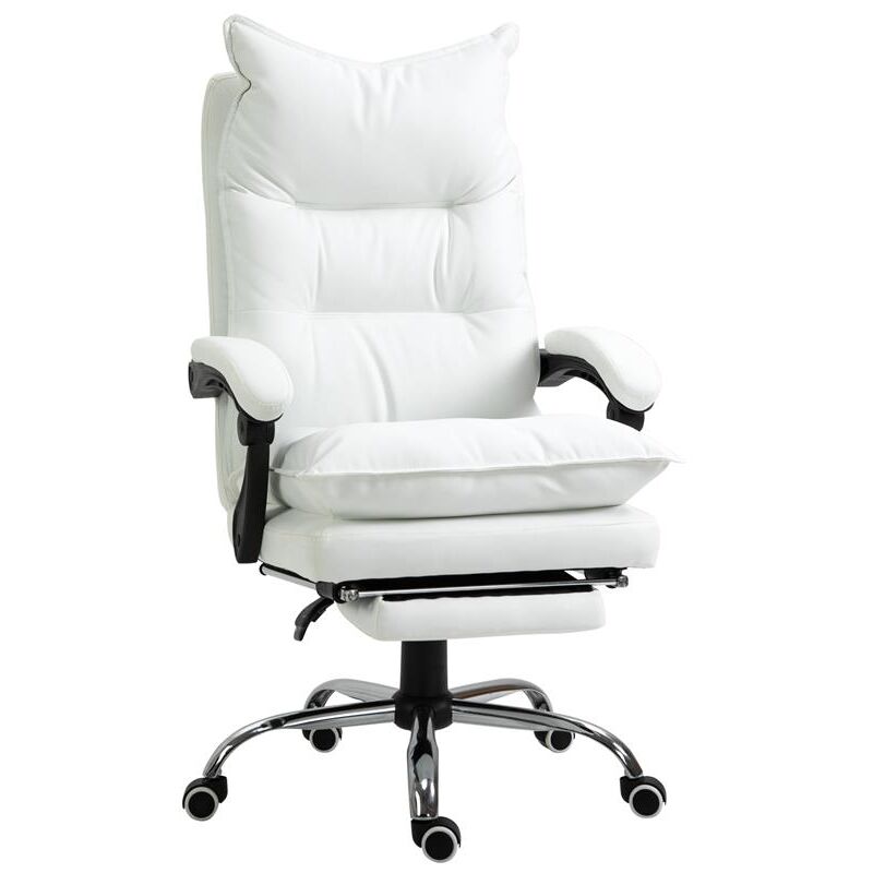 foto del prodotto poltrona da ufficio in similpelle regolabile reclinabile con poggiapiedi bianca