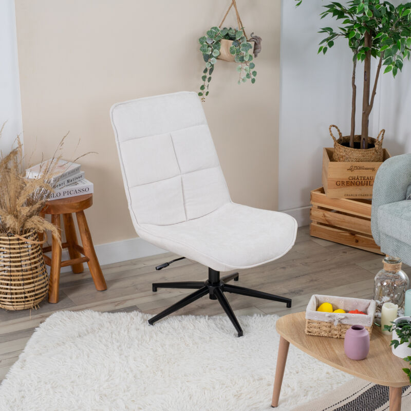 foto del prodotto poltrona da ufficio lounge, senza braccioli, rivestimento in tessuto bianco, regolabile, girevole, gambe in acciaio stile vintage meubles cosy