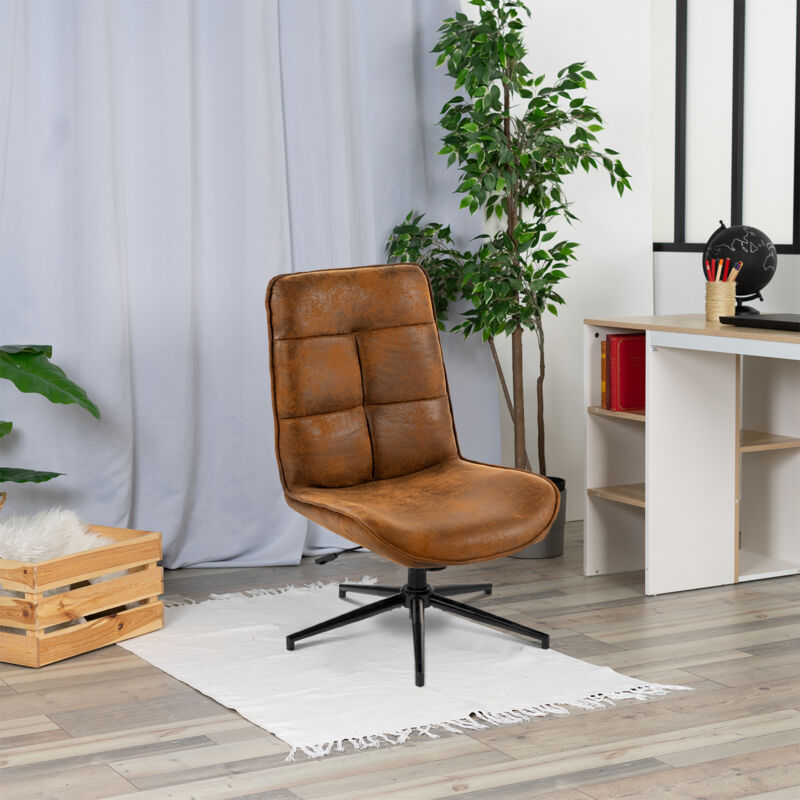 foto del prodotto poltrona da ufficio lounge, senza braccioli, rivestimento in tessuto marrone, regolabile, girevole, gambe in acciaio stile vintage meubles cosy