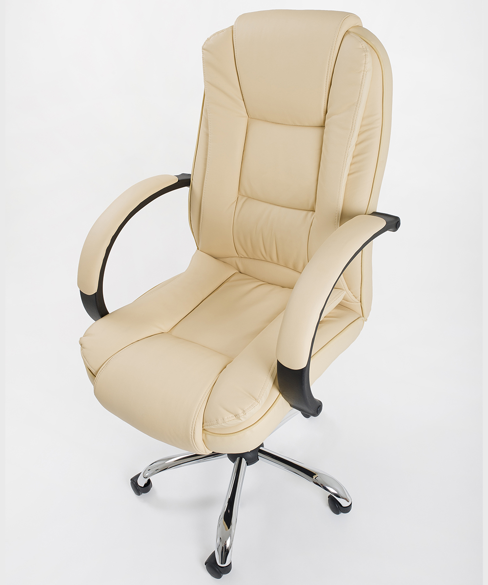foto del prodotto poltrona da ufficio sedia girevole da scrivania in ecopelle traspirante color beige modello cover