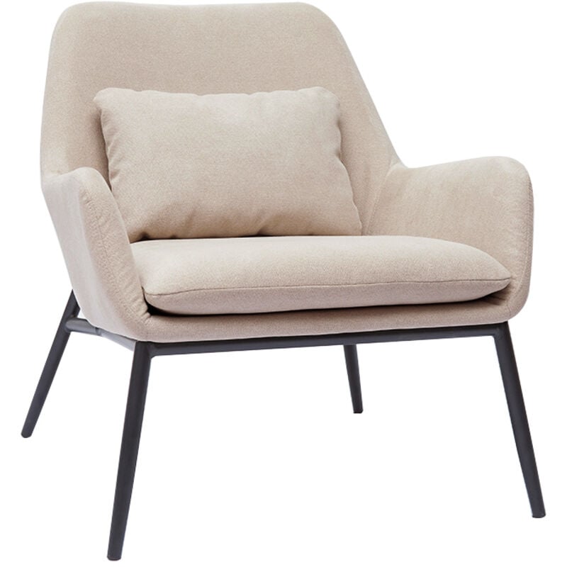 foto del prodotto poltrona design in tessuto effetto velluto beige e metallo nero maxine