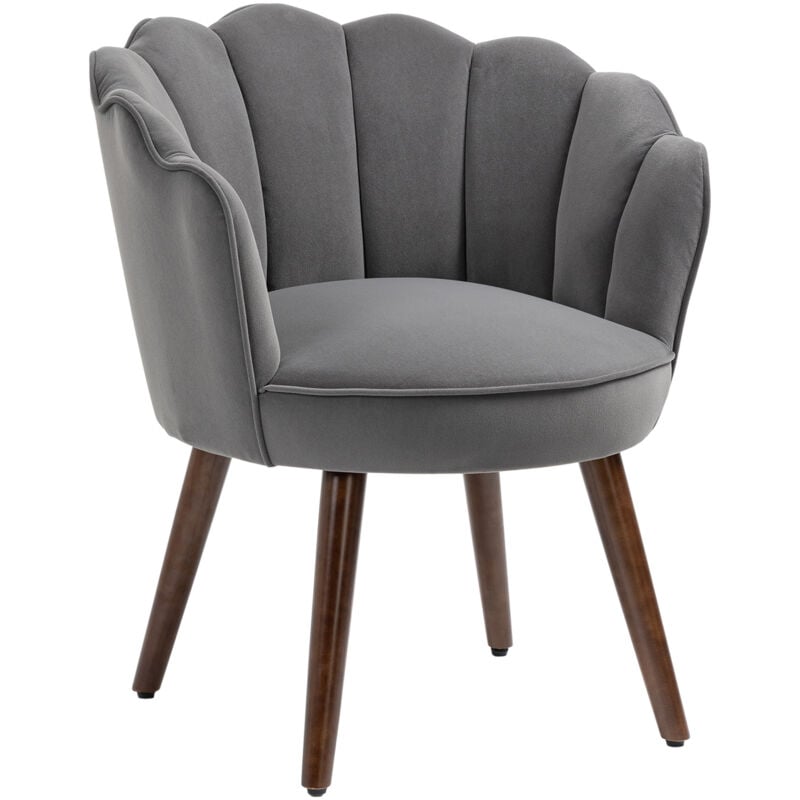 foto del prodotto poltrona design in velluto con schienale a conchiglia 66x66x78.5cm grigio homcom