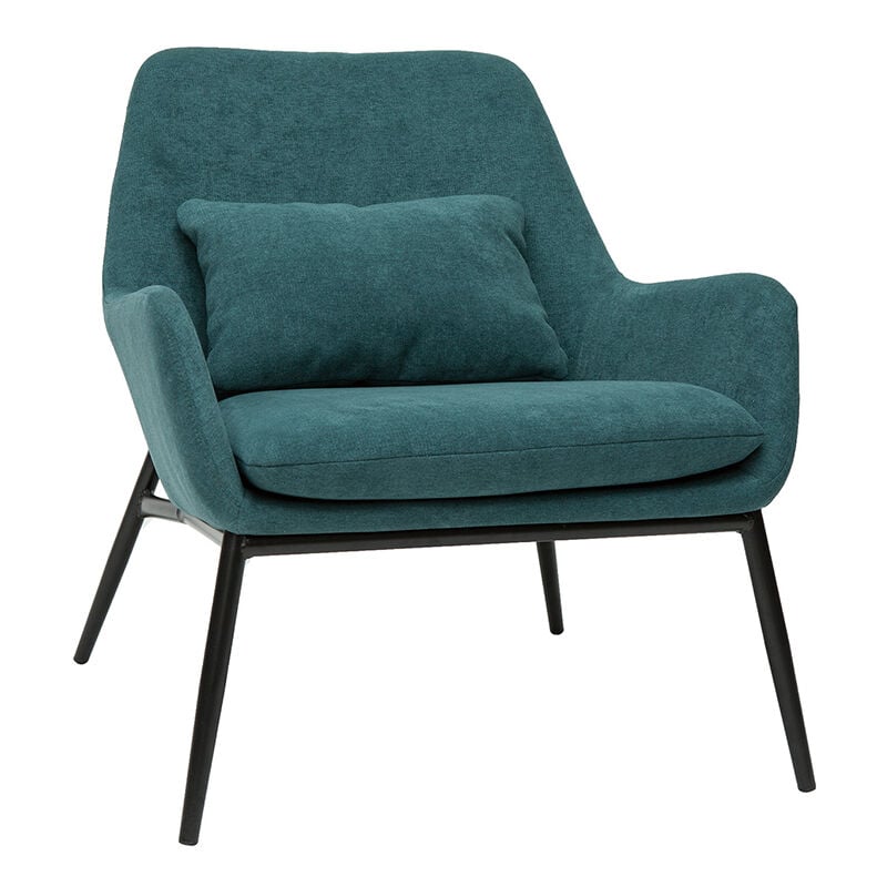 foto del prodotto poltrona design tessuto effetto velluto blu anatra e metallo nero maxine