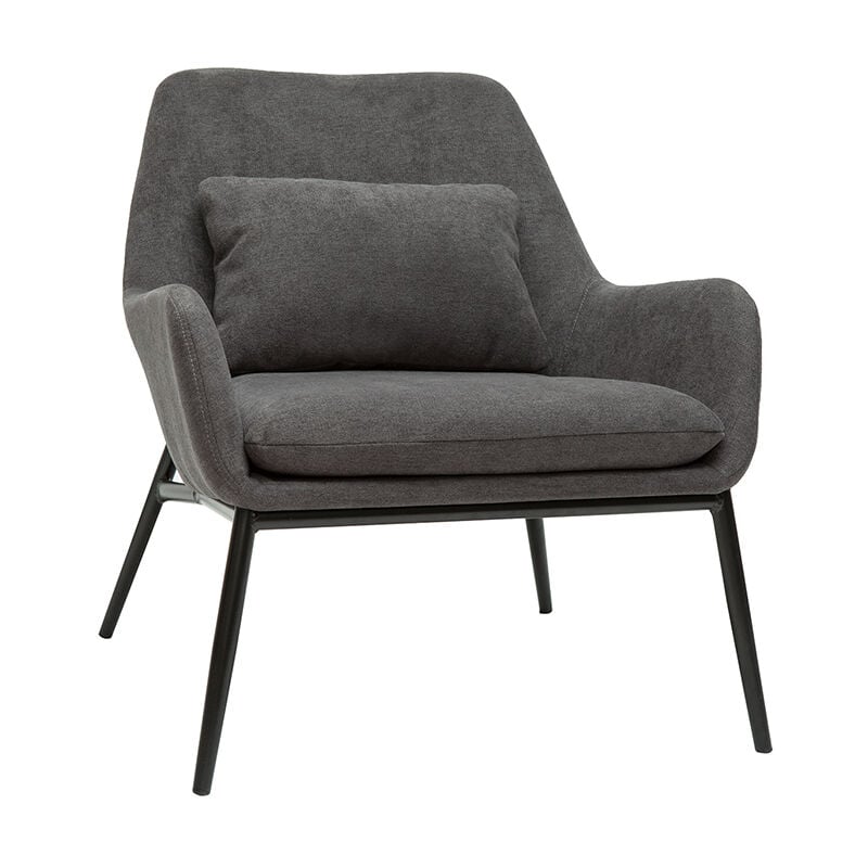 foto del prodotto poltrona design tessuto effetto velluto grigio scuro e metallo nero maxine