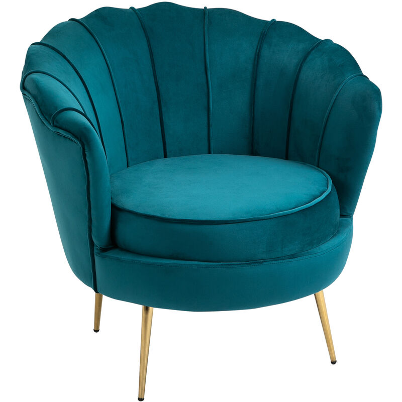 foto del prodotto poltrona design vintage poltroncina r tro da camera in velluto verde homcom