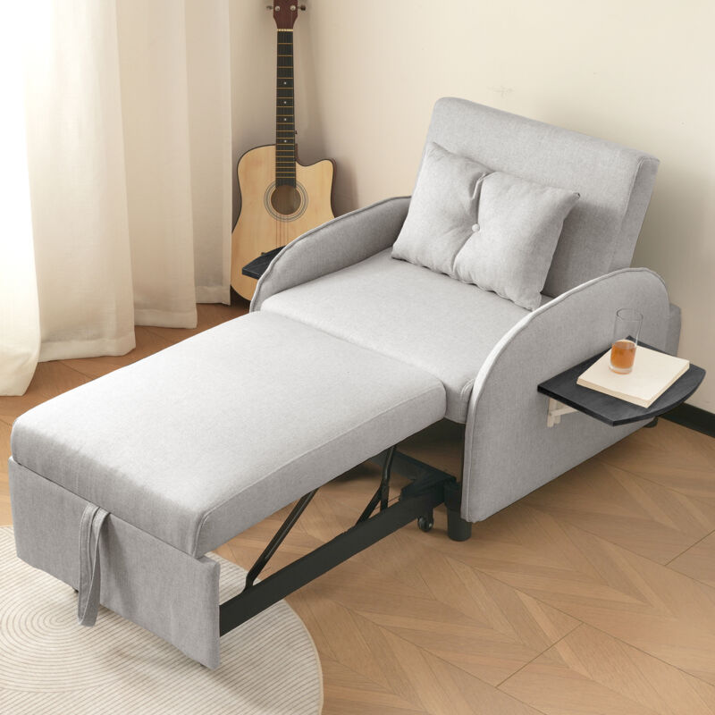 foto del prodotto poltrona, divani letti singoli, chaise longue 2 tavoli pieghevoli, 123 73 x 167 x 78 cm, grigio scuro modfu