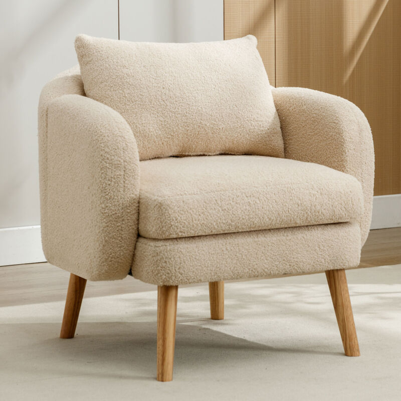 foto del prodotto poltrona, divani singoli con cuscino, 71x72x71cm, adatto per soggiorno camera da letto, portata 150kg, velluto teddy, beige