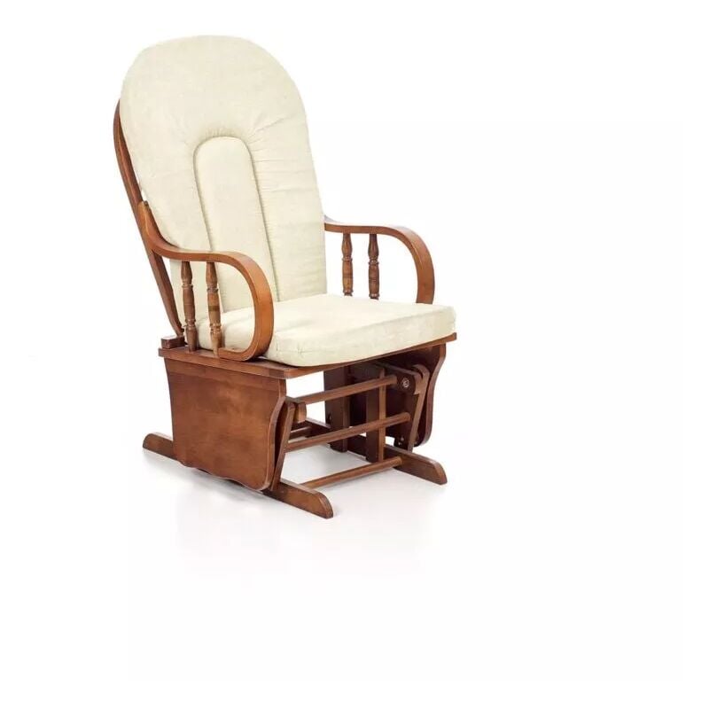 foto del prodotto poltrona dondolo oscillante da allattamento 'douglas' legno massello noce e cuscino beige 68x50x107 cm