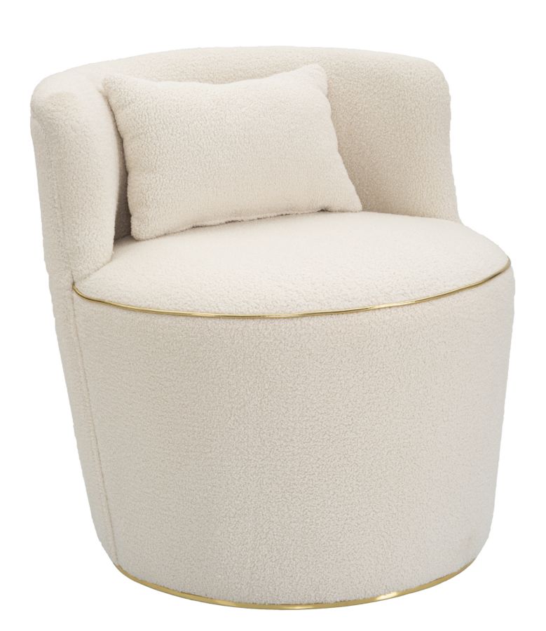 foto del prodotto poltrona elegante in tessuto crema e oro con cuscino 63x68x69 cm iceland