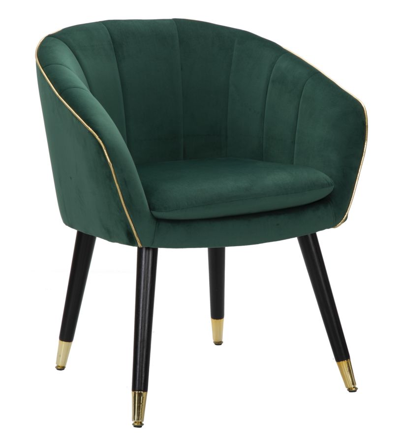 foto del prodotto poltrona elegante, tessuto verde, gambe legno nero 62x58x78cm paris gold