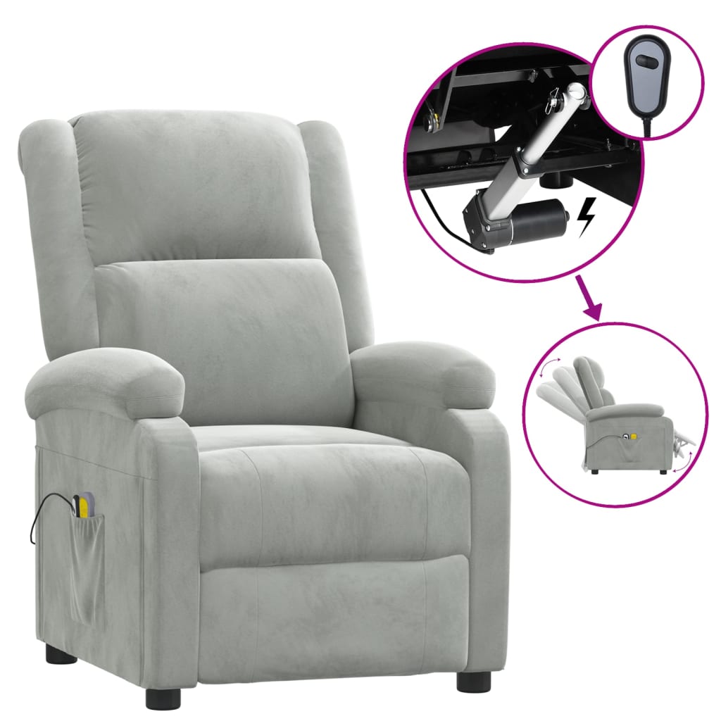 foto del prodotto poltrona elettrica massaggiante grigio chiaro in velluto cod mxl 51055