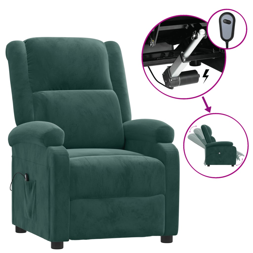 foto del prodotto poltrona elettrica reclinabile in velluto verde scuro cod mxl 10068