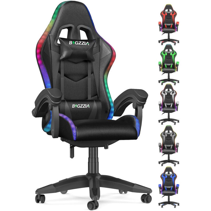 foto del prodotto poltrona gaming led rgb bigzzia reclinabile 155 schienale ergonomico con cuscino lombare portata 136kg nero