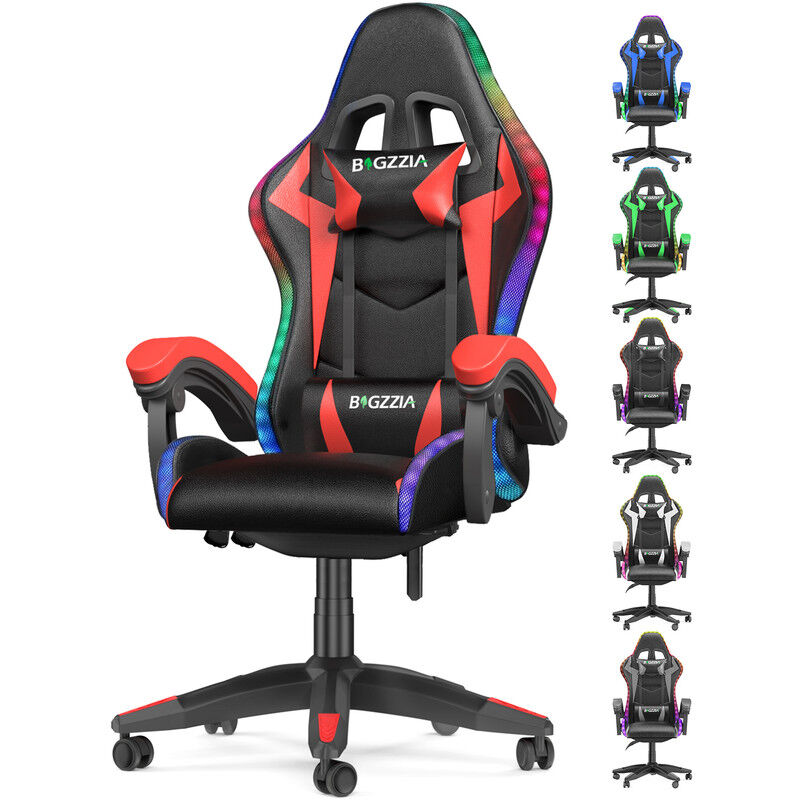 foto del prodotto poltrona gaming led rgb bigzzia reclinabile 155 schienale ergonomico con cuscino lombare portata 136kg rosso