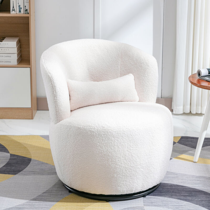 foto del prodotto poltrona girevole teddy velvet con base girevole in metallo cuscino lombare poltrona relax per soggiorno comoda bianca
