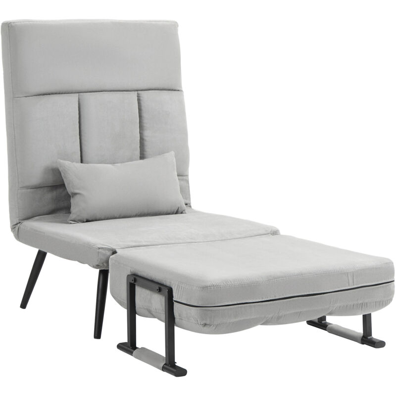foto del prodotto poltrona imbottita 3 in 1 in acciaio poliestere con cuscino grigio chiaro homcom