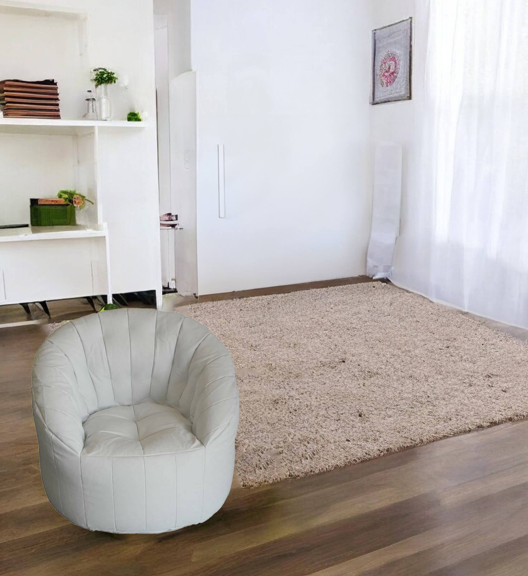 foto del prodotto poltrona imbottita amenso, colore bianco, misure 80 x 80 x 80 cm