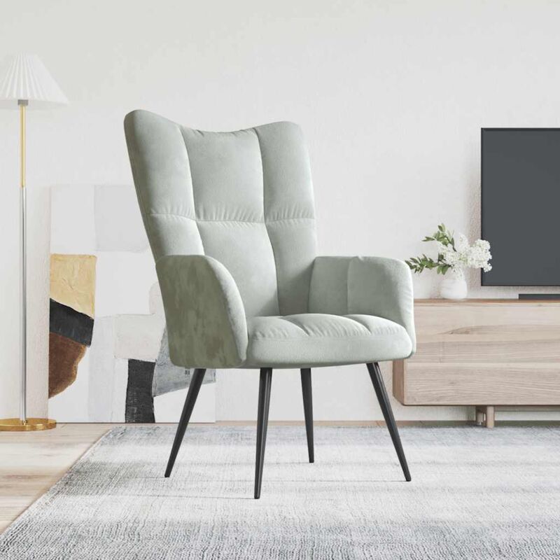 foto del prodotto poltrona imbottita in velluto design moderno ed elegante vari colori colore grigio chiaro