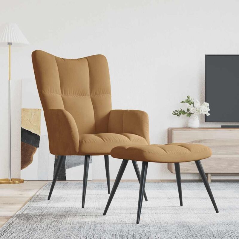 foto del prodotto poltrona imbottita in velluto design moderno poggiapiedi vari colori colore marrone