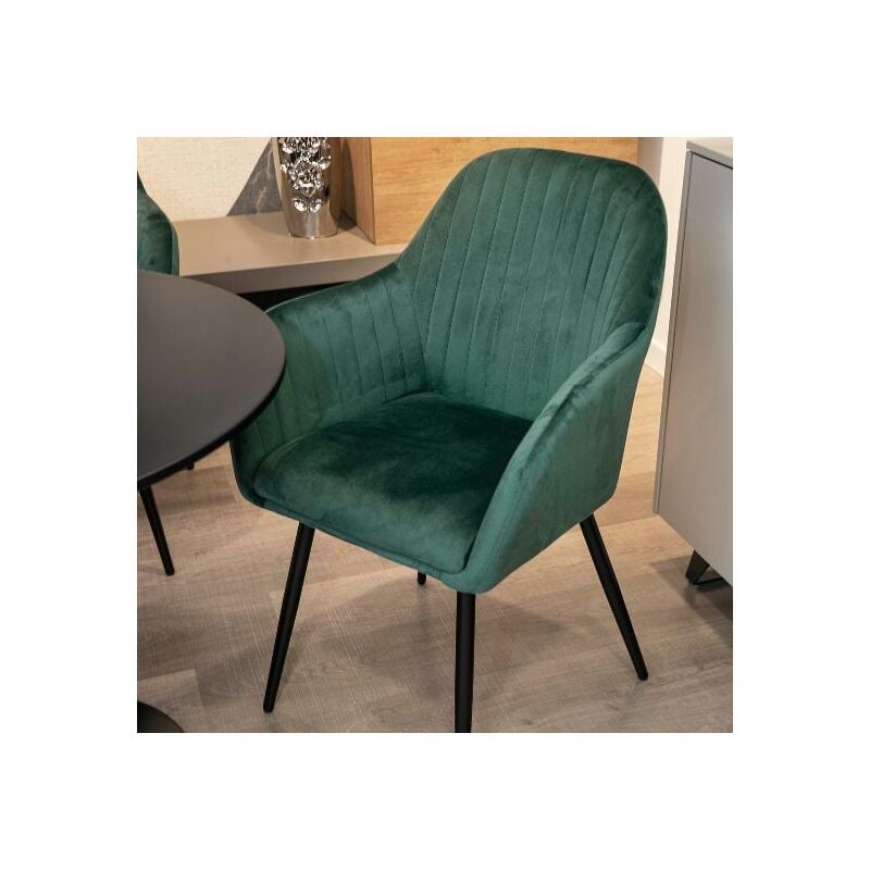 foto del prodotto poltrona imbottita in velluto verde petrolio con gambe in ferro nero 1 poltrona