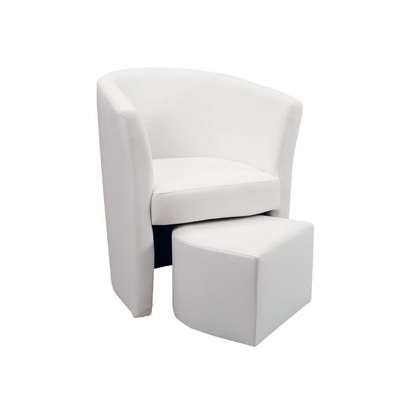 foto del prodotto poltrona imbottita rivestita in ecopelle bianca e pouff estraibile 64x63xh.76