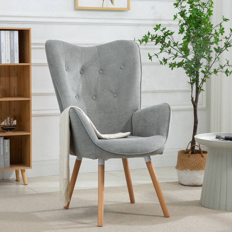 foto del prodotto poltrona imbottita scandinava comodo schienale con braccioli in tessuto grigio grigio meubles cosy