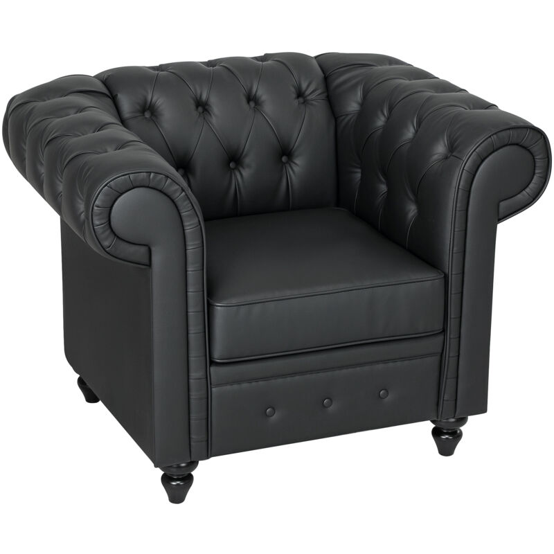foto del prodotto poltrona in finta pelle pu stile chesterfield con gambe in legno nero homcom
