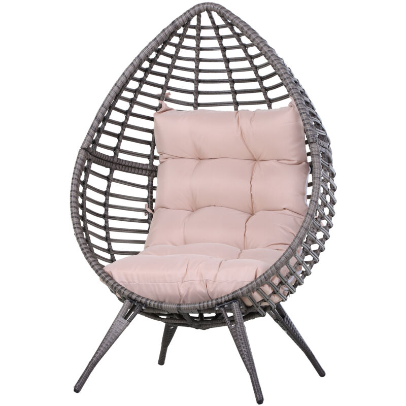foto del prodotto poltrona in rattan con cuscino stile boho chic 101x89x156cm outsunny