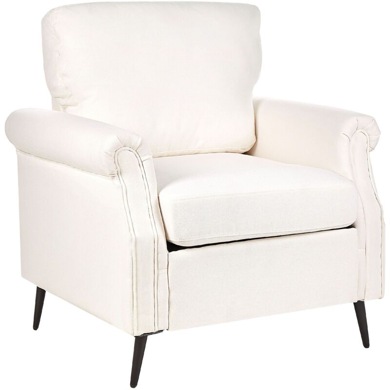 foto del prodotto poltrona in tessuto bianco con gambe in metallo nero stile glamour retr vietas