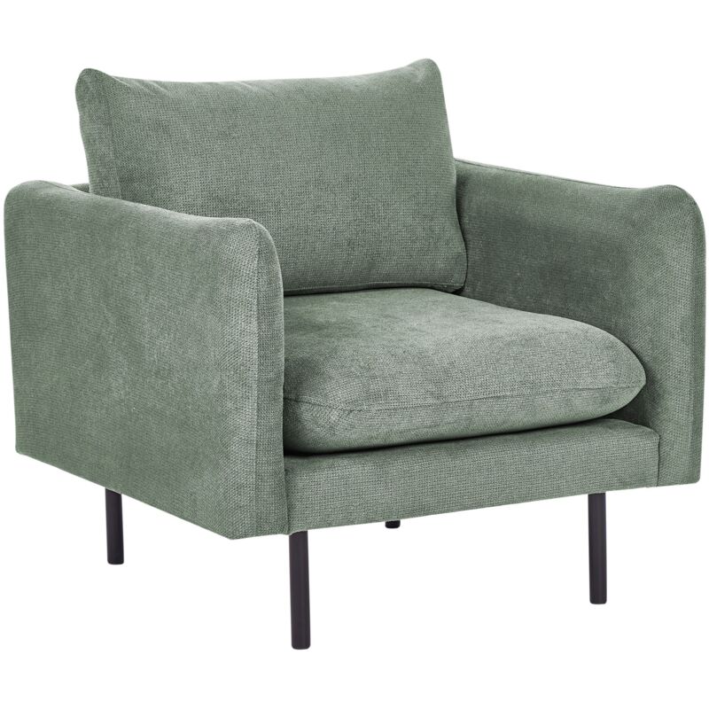 foto del prodotto poltrona in tessuto ciniglia verde chiaro gambe in metallo nero vinterbro