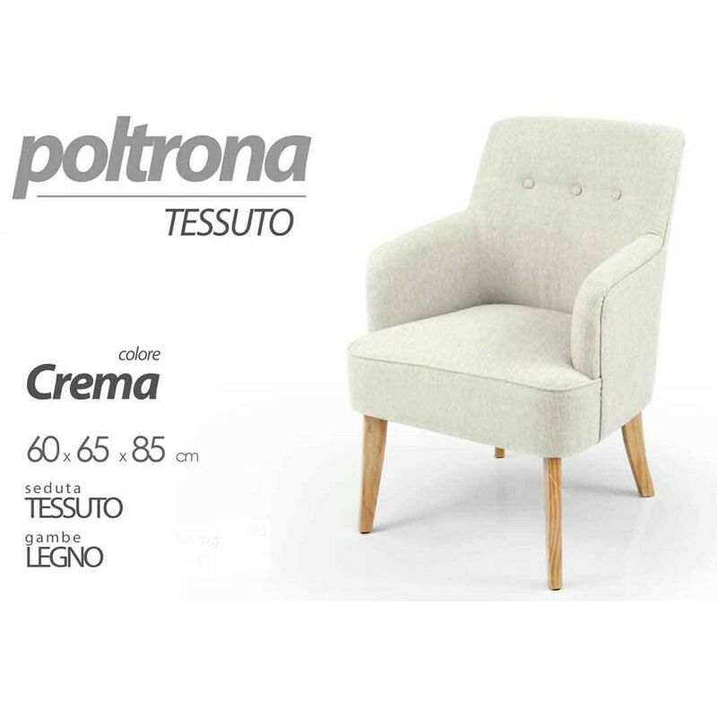 foto del prodotto poltrona in tessuto da camera o salotto piedi legno cm 60 x 65 x 85 h crema
