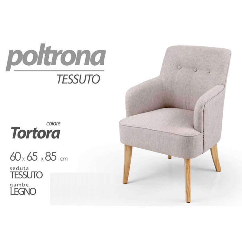 foto del prodotto poltrona in tessuto da camera salotto piedi legno cm 60 x 65 x 85 h tortora