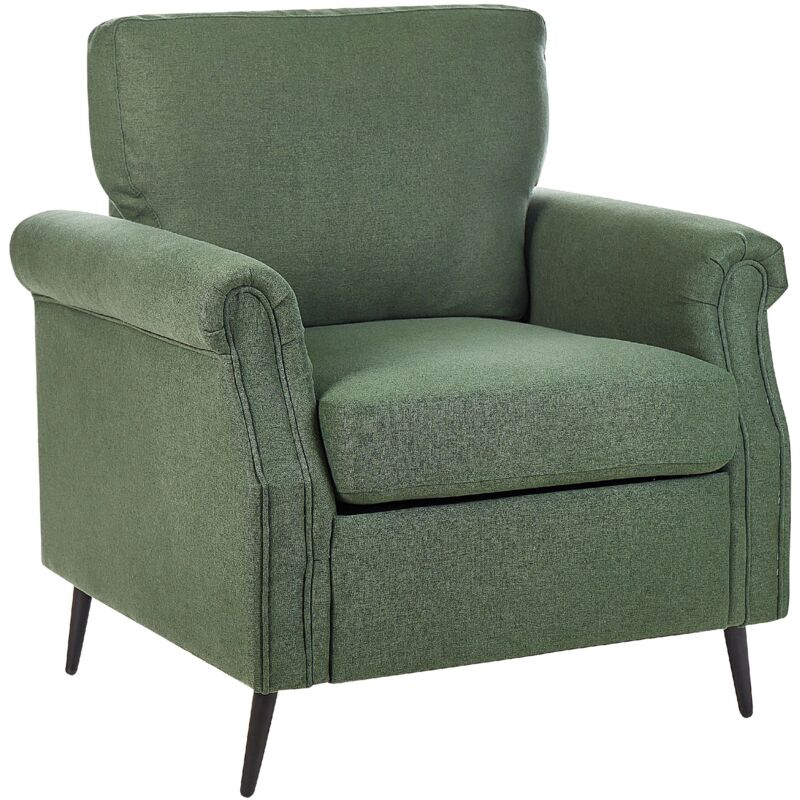 foto del prodotto poltrona in tessuto verde con gambe in metallo nero stile glamour retr vietas