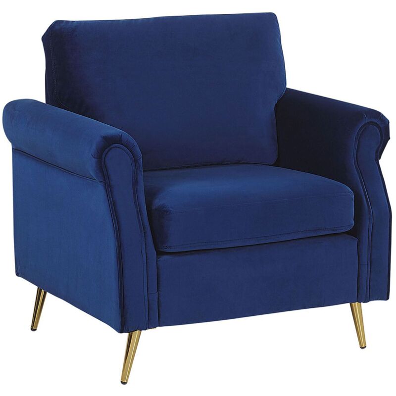 foto del prodotto poltrona in velluto blu cobalto con gambe in metallo dorato glamour retr vietas
