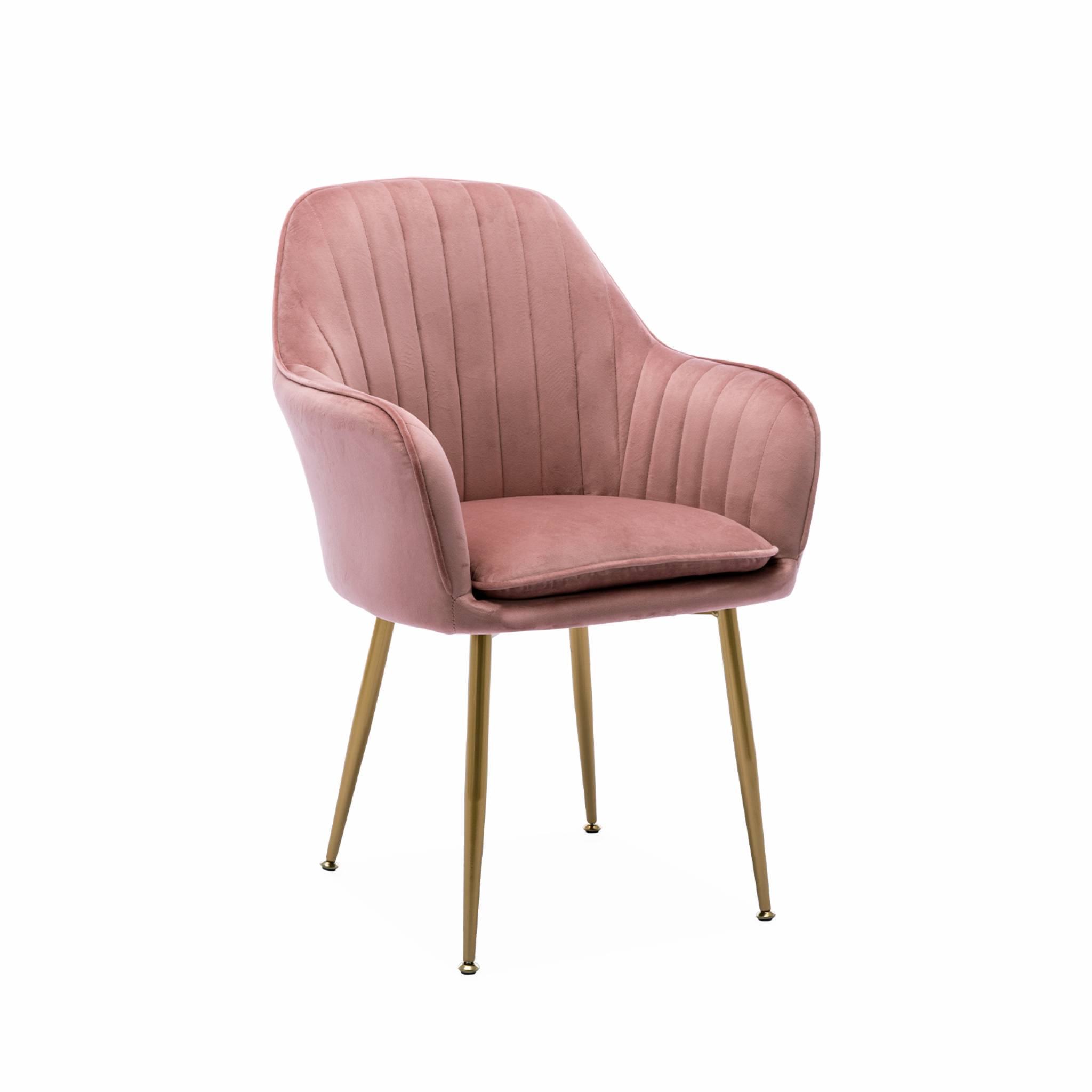 foto del prodotto poltrona in velluto con gambe in metallo, rosa antico