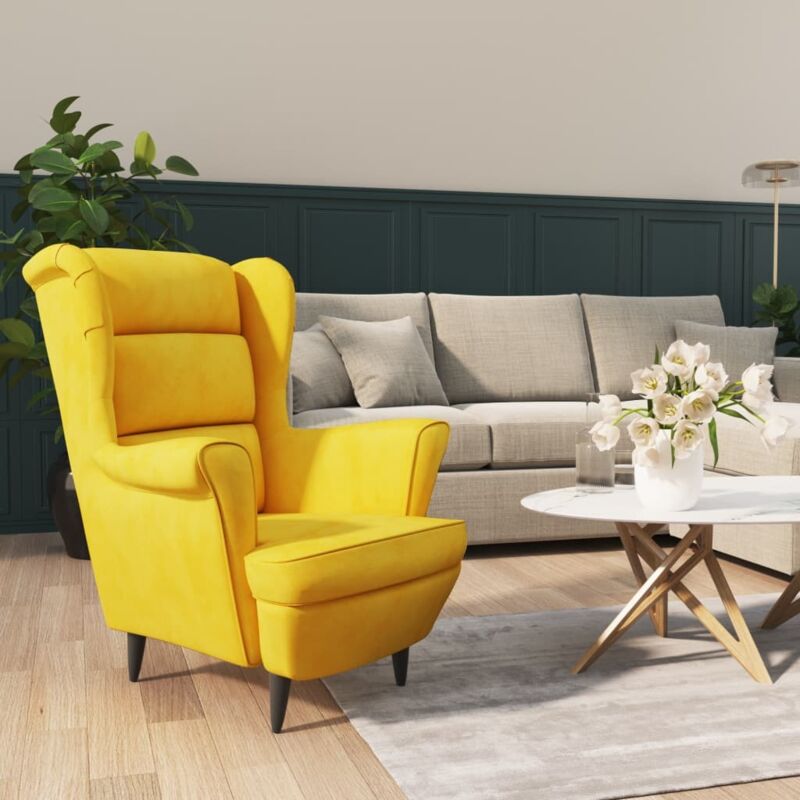 foto del prodotto poltrona in velluto con schienale alto stile retr design unico vari colori colore giallo
