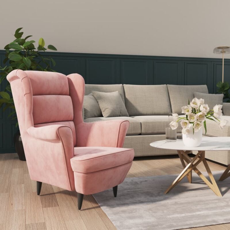 foto del prodotto poltrona in velluto con schienale alto stile retr design unico vari colori colore rosa